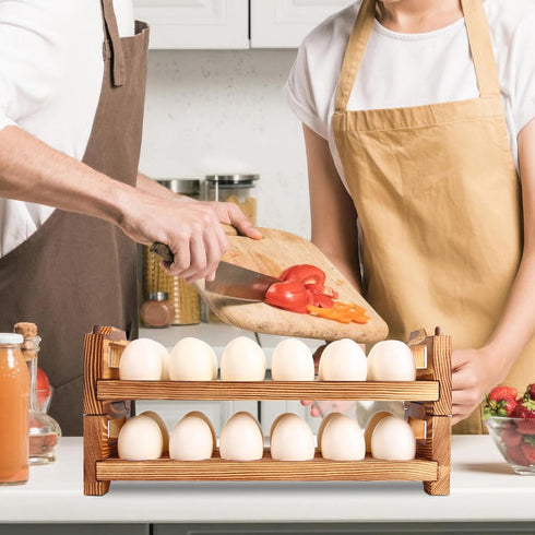 CVHOMEDECO. Wooden Egg Holder, Fresh Egg Collecting Rack for Countertop, Stackable with 24 Eggs, Home Kitchen