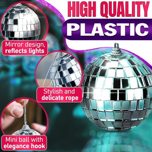 24 PCs Mini Disco Balls Set - 1.8 in Ornaments for Parties, Lightweight & Portable Decorations, Silver Sparkle