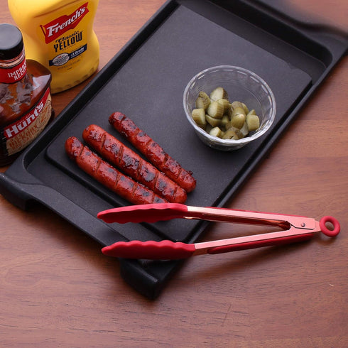 COOK WITH COLOR Stainless Steel Silicone Tipped Kitchen & BBQ Tongs Set, 2 Pc Tongs in Red