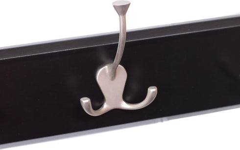 BirdRock Home Tri Hook Coat Rack, 5 Hooks, Wall Mount Hat Rack, Black Finish with Satin Nickel Hooks