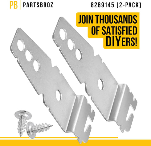 PartsBroz WP8269145 Dishwasher Bracket - 8269145 (2-Pack) Compatible with Whirlpool, KitchenAid, Kenmore, Maytag