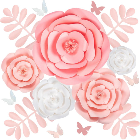 Rainbows & Lilies 15pc Large Paper Flowers Decorations for Wall - Reusable 3D Decor for Girls Room, Nursery, Baby Shower