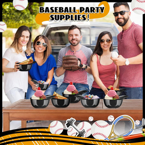 Baseball Helmet Ice Cream Snack Bowl, 8 oz Mini Baseball Cap Bowls, Kids Helmet Chip Bowl for Party (Black, 18 Pack)