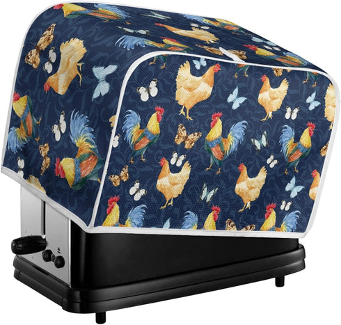 Toaster Cover 4 Slice, Rooster Chicken Pattern Kitchen Decor, Protective Cover for Bread Maker, Machine Washable