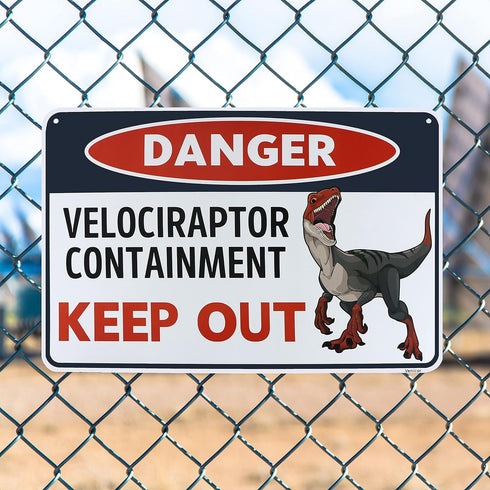 Venicor Velociraptor Dinosaur Sign Decor, 8 x 12 Inches Aluminum Raptor Dinosaur Room Decor for Boys Kids