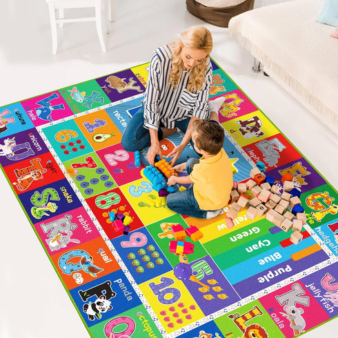 DINSUMRUG 59X39.4 INCH) ABC Kids Rug for Playroom, Educational Play Mat for Kids, Preschool Rugs with ABC, Numbers