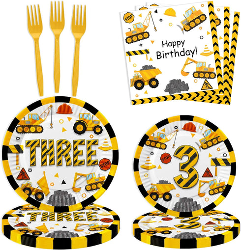 Wedec 178 3rd Set, Pcs Construction Birthday Party Supplies, Dump Truck Three Years Old Party Decorations Include