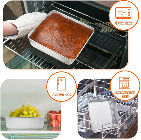 TeamFar Square Cake Pan, 6/8/9 Inch Stainless Steel Baking Pan for Cake Brownie Lasagna, Set of 3
