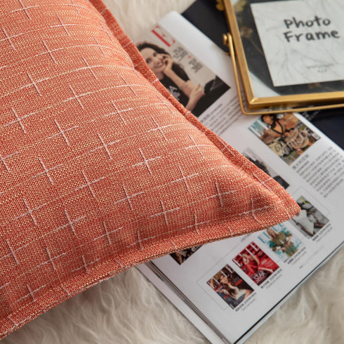 Pack 2 16 16 Inch MANDIOO of Burlap Linen Throw Pillow Covers Woven Textured Modern Farmhouse Cushion Covers Pillowcase