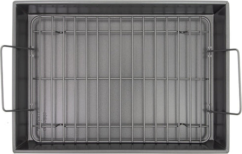 Chicago Metallic 16947 Professional Gray Roast Pan with Non-Stick Rack, 13-Inch by 9-Inch