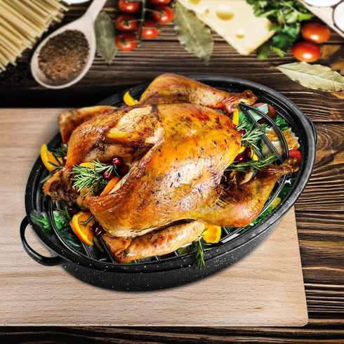 Roasting Rack, Black with Integrated Feet, Enamel Finished, Nonstick, fit for 13 inches oval roasting pan, safety, dishwasher, Great for Basting, Cooking, Drying, Cooling rack.(10”x 6.5”) by DIMESHY