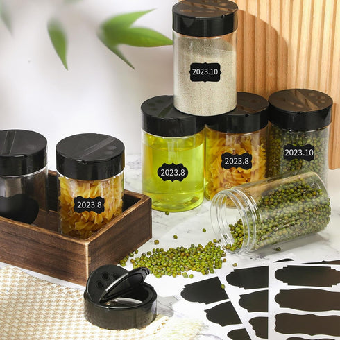 Uiifan 18 Pack 10 oz Spice Jars with Black Lids, Clear Plastic Spice Containers with Shaker Lids for Kitchen