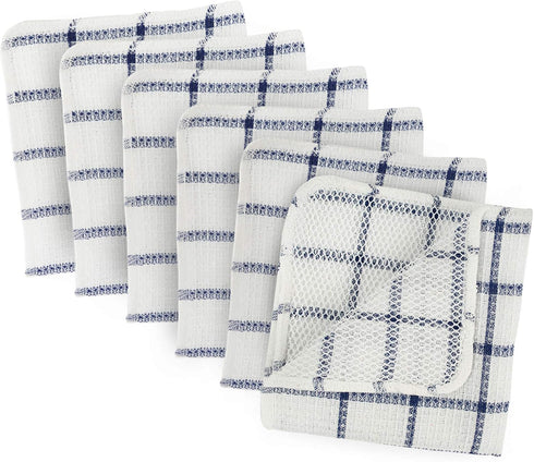 DII Scrubber Dishcloths Collection Windowpane Dishrag Set, 12x12, White/Nautical Blue Stripe, 6