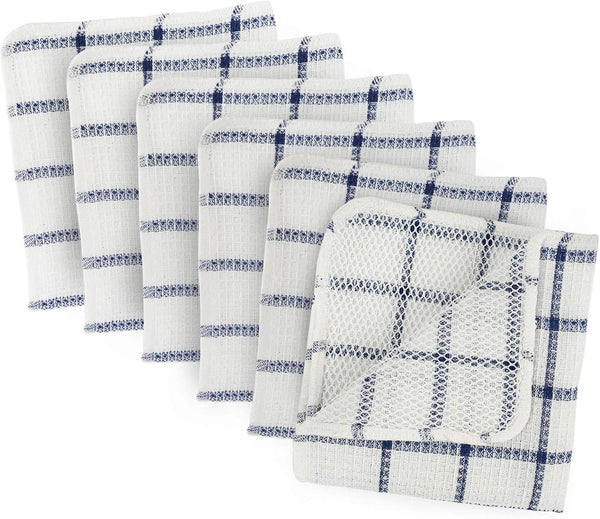 DII Scrubber Dishcloths Collection Windowpane Dishrag Set, 12x12, White/Nautical Blue Stripe, 6