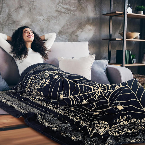 84'' 60'' Breling Spider Web Blanket x Gothic Gift for Women Men Whimsigoth Goth Throw Blanket Soft Flannel Victorian