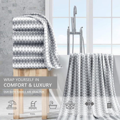 Set 4Pack-35x70 Towel,600GSM Set Bath Towel Gray Ultra Soft Microfibers Bathroom Towel Extra Large Plush Bath Sheet