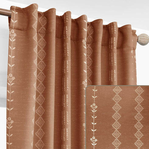 84 Inch Set 2 Terracotta Boho Blackout Curtains Long for Bedroom Living Room, Rust Burnt Orange Floral Decorative