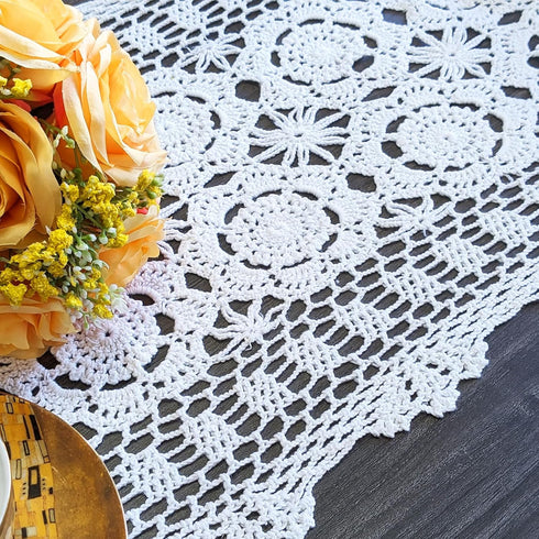 15.7"x47" USTIDE Handmade Crochet Table Runner White Rectangular Cotton Lace Table Runners Table Doily for Dresser