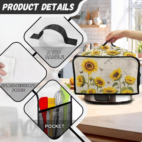 Sunflower Slow Cooker Dust Cover, Dragonfly Small Appliance Covers, Home Decor Insulated Bags for Rice Cooker Storage,