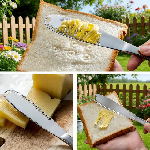 IJPDDRXYN 2 Pack 3-in-1 Stainless Steel Butter Knives with Holes Spreader, Grater & Slicer for Cold Butter, Cheese