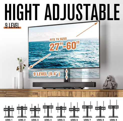 Hemudu 27-60 inch 400x400mm HT06B-002 Universal Swivel TV Stand - Table Top TV Stand for LCD LED TVs - Height