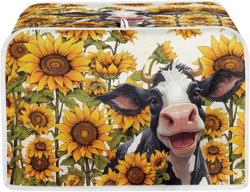 Sunflower Cow Printed Toaster Cover, 4 Slice Anti Fingerprint Oven Dust Cover for Small Kitchen Appliances