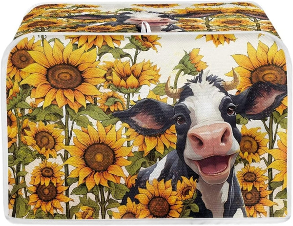 Sunflower Cow Printed Toaster Cover, 4 Slice Anti Fingerprint Oven Dust Cover for Small Kitchen Appliances
