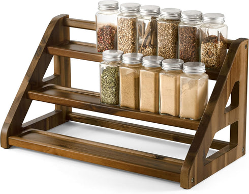 Tinamo Acacia Wood Spice Rack - Wooden 3-Tier Spice Rack Organizer for