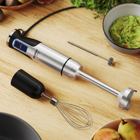 Mueller Immersion Blender Handheld - 8 Speed Electric Stainless Steel Hand Blender, 3 in 1 Emulsion Stick Blender for