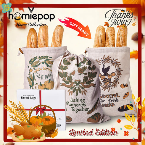 HomiePop 3Pcs 17 13 Inch Packaging Bread Bags for Homemade Bread Linen Reusable Bread Bags with Drawstring Closure
