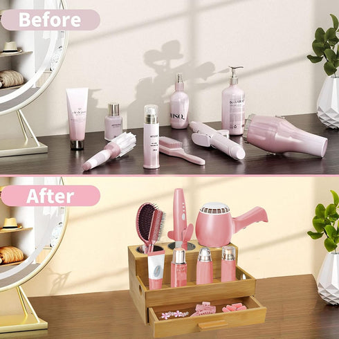 Hair Tool Storage Organizer - Bamboo Hair Organizer for Bathroom, Kitchen, and Makeup, Perfect for Blow Dryer &