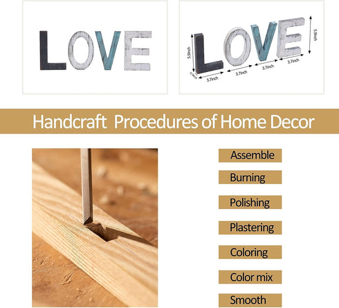 Wooden Letter LOVE Sign - Rustic Freestanding Table Top Decor for Wedding, Thanksgiving, Christmas