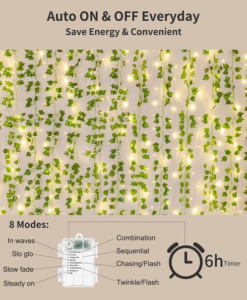 KASZOO 84Ft 12 Pack Artificial Ivy Garland, Vine Hanging Garland with 80 LED String Light, Green