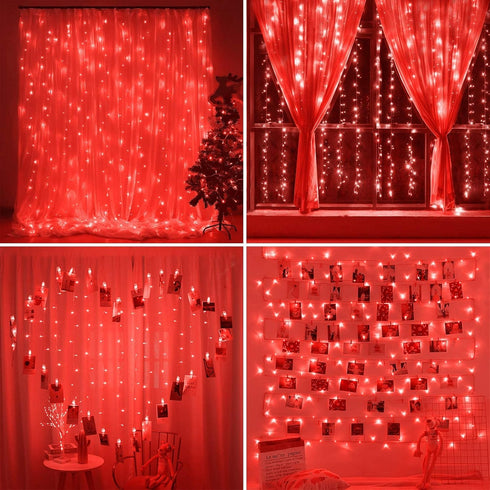 300 9.8FT 9.8FT 8 SUNNEST LED Curtain Lights Christmas, LEDs x USB Curtain String Light with Lighting Modes Wall Lights