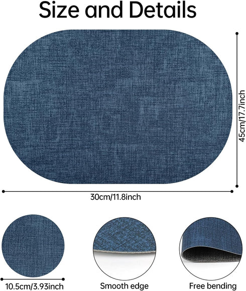 yuuzue Set 6 Faux Leather Placemats of with Matching Coasters, Dual Sided Oval Placemats, Waterproof Wipeable Heat