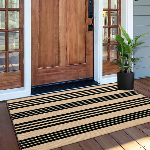 Outdoor Front Door Mat, 2'x4.3', Cotton Machine Washable Reversible Layered Mats for Kitchen/Farmhouse