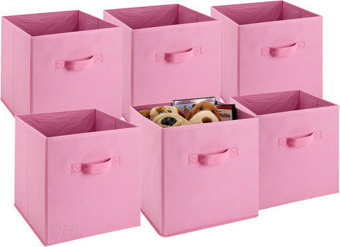 Handy Laundry Foldable Cube Storage Bins, 6 Pack Decorative Fabric Organizers for Shelf, Closet, or Underbed (Pink)