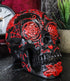 Ebros Day of The Dead Spider Web Floral Red Rose Skull Figurine - DOD Floral Black Sugar Skull Statue 5" L