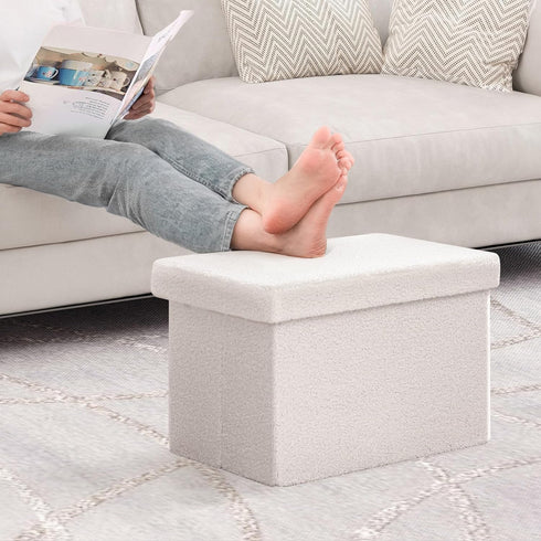 16.5"x12.6"x12.6" B FSOBEIIALEO Storage Ottoman Cube Small Sherpa Ottoman Foot Rest, Foldable Portable Boucle Ottomans