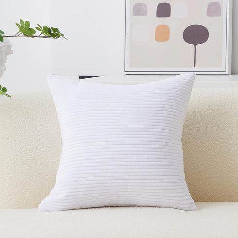 Home Brilliant 24x24 Euro Sham Spring Pillow Cover, Striped Corduroy Textured Velvet, Pure White