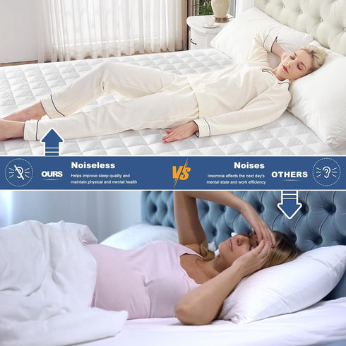 GRT Waterproof Quilted Mattress Pad Full, 100% Noiseless Cotton Protector, Fitted 8"-19" Deep