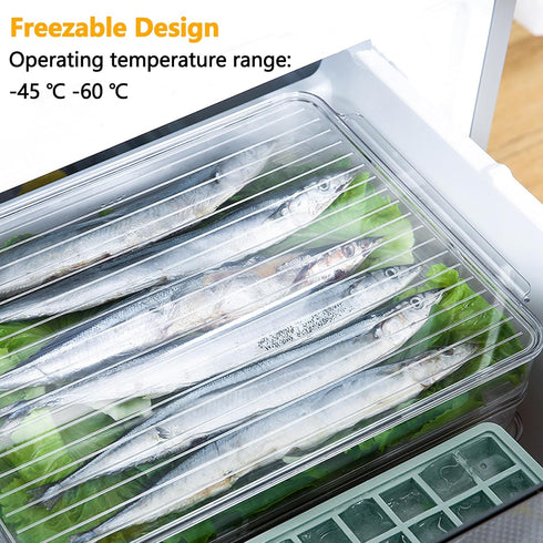 vacane Stackable Freezer Organizer, Flat Produce Saver Sliced Cheese Container with Lids, Freezer Storage Containers