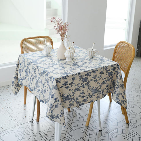 Pastoral Square Tablecloth - 52 x 52 Inch Beige Linen Table Cloth, Washable Dust-Proof Cover for Dining