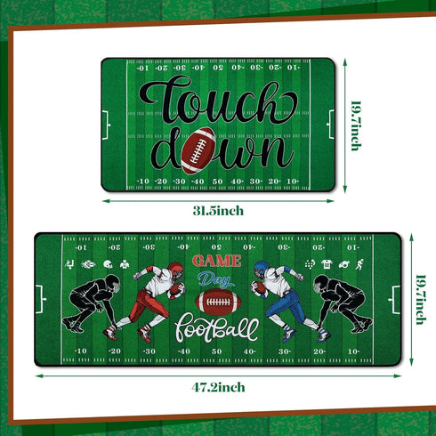 Bencailor 2 Pcs Football Field Welcome Doormat and Kitchen Rug Set, Non-Skid Washable Carpet