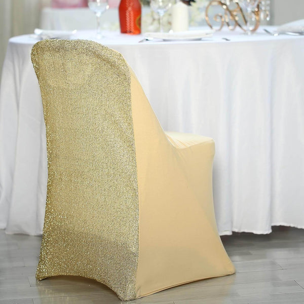 Efavormart 1 Set Champagne Spandex Stretch Folding Chair Covers for Party Dining