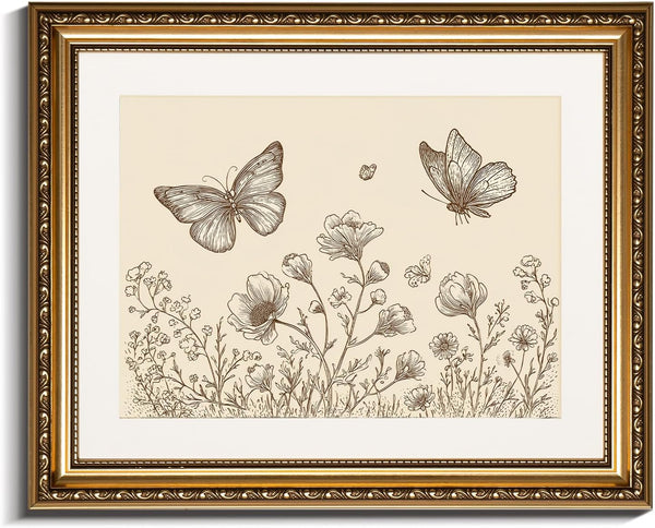 InSimSea Gold Picture Framed Wall Art, Vintage Butterflies Nursery Wall Decor, Neutral