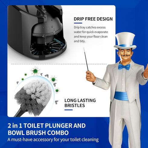 MR.SIGA Toilet Plunger and Bowl Brush Set with Holder, Heavy Duty Toilet Brush and Plunger for Bathroom Cleaning, Black