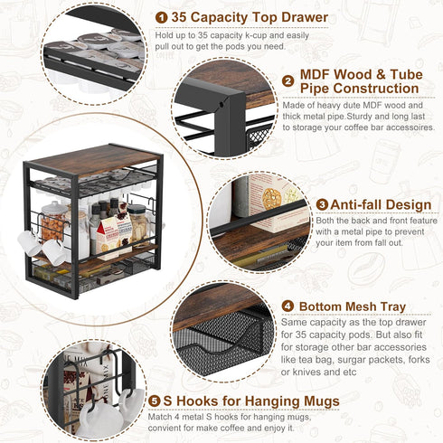 TQVAI K Cup Holder, 70 Capacity Coffee Pod Drawer & Organizer for Countertop, Black Coffee Bar Decor