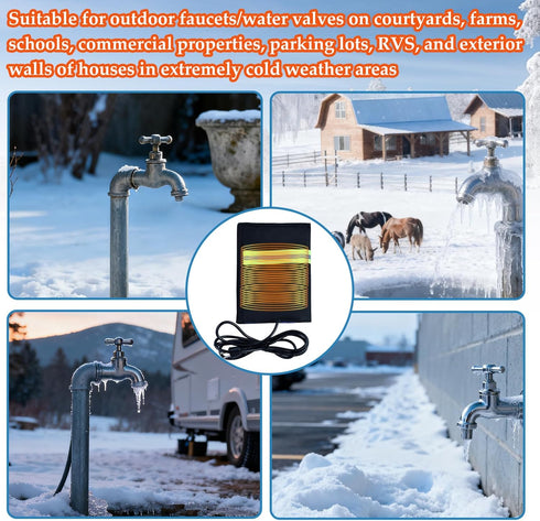 2pcs 6.2ft 8.8"6.7" Heated Outdoor Faucet Covers for Winter, Heavy Duty Water Spigot Socks with Cable Energy Saving