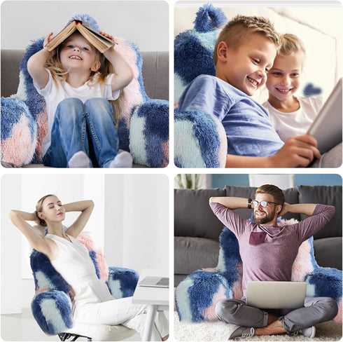 J&L Jillche Bed Fluffy Fur Reading Pillow for Adults & Kids Unisize, College Dorm Room Essentials for Girls, Chair